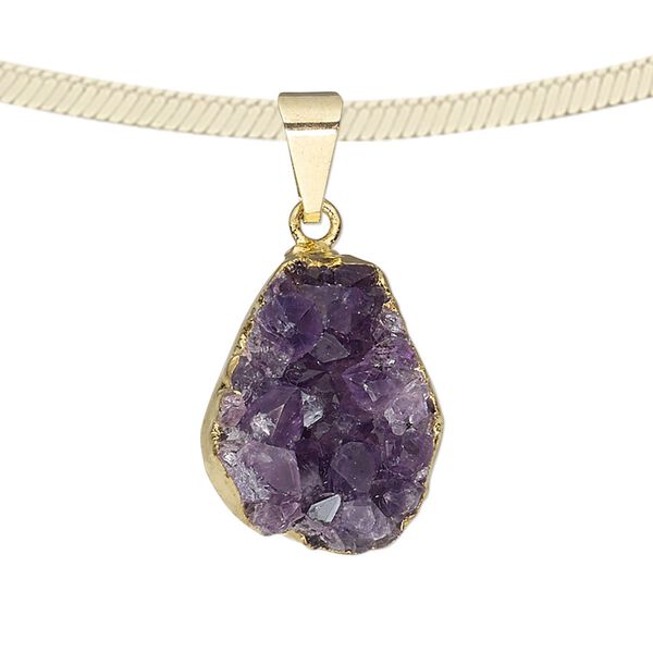 Amethyst druzy / copper / brass 1pkg1, gold-plated hand-cut freeform pendant natural 22x16mm-25x20mm image number 0