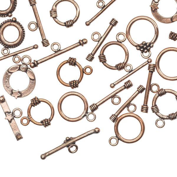 Clasp mix, toggle, antiqued copper, 15mm-20x17m mixed shapes. Sold per 50-gram pkg, approximately 15 clasps. image number 0