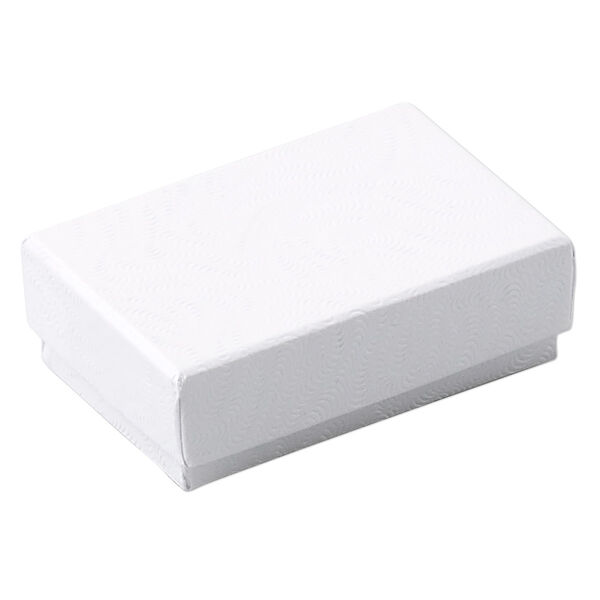 Box, paper, "cotton"-filled, white, 1-7/8 x 1-1/4 x 5/8 inch textured rectangle. Sold per pkg of 10. image number 0
