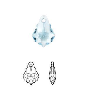 Drop 2pk aquamarine, Crystal Passions® 16x11mm pendant baroque 6090
