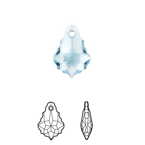 Drop 2pk aquamarine, Crystal Passions® 16x11mm pendant baroque 6090 image number 0