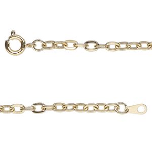 Chain, gold-finished steel, 3.1mm flat cable, 18 inches with springring clasp. Sold individually.