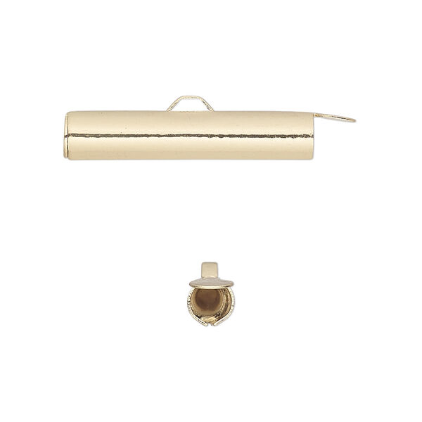 End bar, gold-finished brass, 26x5mm round tube with fold-in ends, 4mm inside diameter. Sold per pkg of 10. image number 0
