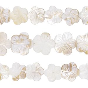 Bead, mother-of-pearl shell (natural / bleached), 19x17mm-23x22mm carved flower with 0.6-0.8mm hole, Mohs hardness 3-1/2. Sold per pkg of (3) 15-inch strands.
