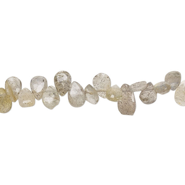 Bead, labradorite (natural), 5x3mm-6x4mm hand-cut top-drilled faceted puffed teardrop with 0.4-1.4mm hole, B grade, Mohs hardness 6 to 6-1/2. Sold per 7-inch strand. image number 0