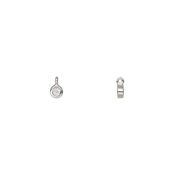 Drop, sterling silver and cubic zirconia, clear, 3mm flat round. Sold individually. image number 0