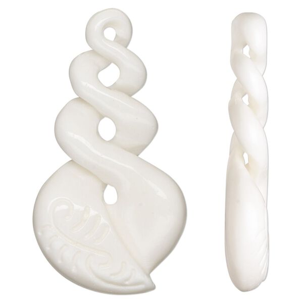 Focal, bone (bleached), white, 41x22mm hand-carved single-sided infinity with fancy design, Mohs hardness 2-1/2. Sold individually. image number 0