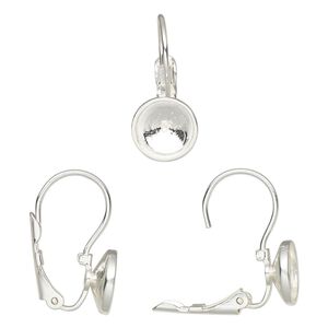 Ear wire leverback 1pkg2 Almost instant jewelry® sterling silver, 21.5mm / SS39 rivoli glue-in setting, 1 pair