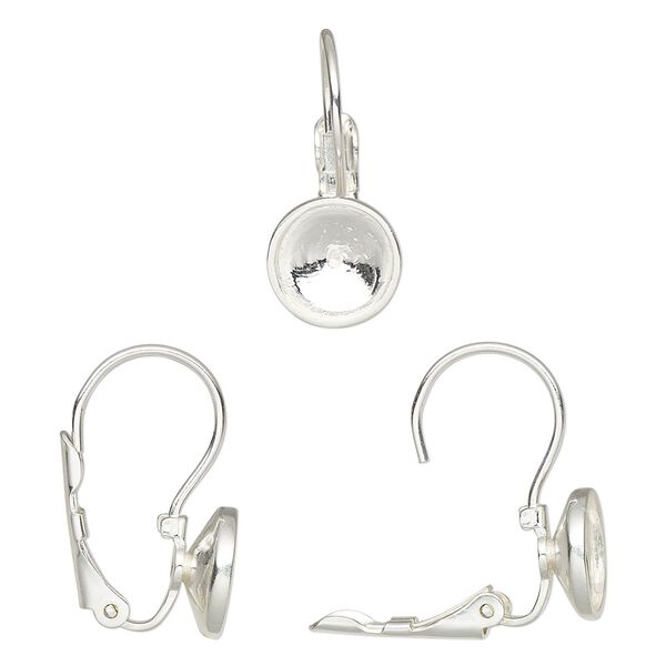 Ear wire leverback 1pkg2 Almost instant jewelry® sterling silver, 21.5mm / SS39 rivoli glue-in setting, 1 pair image number 0