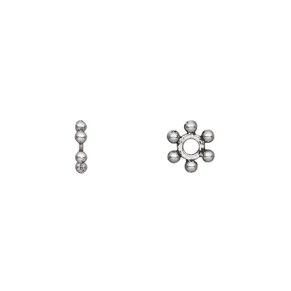 Bead, antique silver-plated "pewter" (zinc-based alloy), 7x2mm double-sided beaded rondelle. Sold per pkg of 100. image number 0