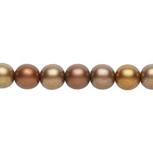 Bead, Czech glass druk, opaque satin metallic bronze tone, 8mm round. Sold per 15-1/2" to 16" strand.