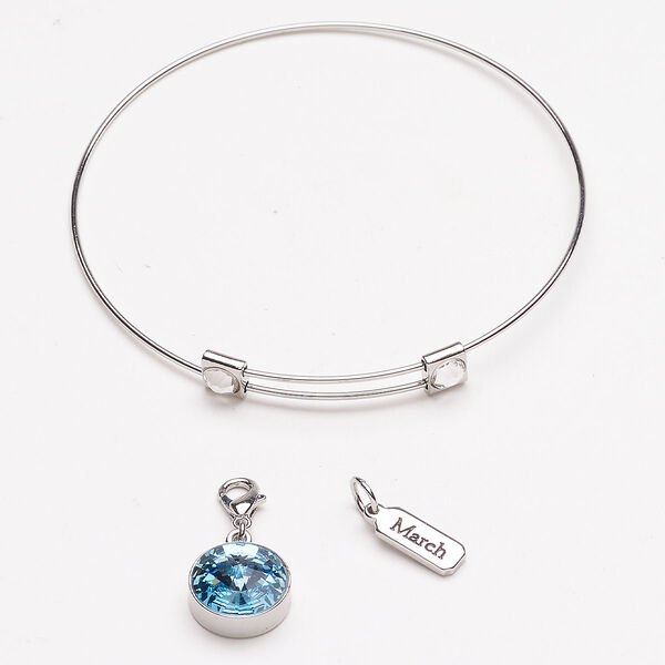 Bracelet and charm "pewter" zinc-based alloy steel 3pk 8-inch bangle, silver finish aquamarine image number 0