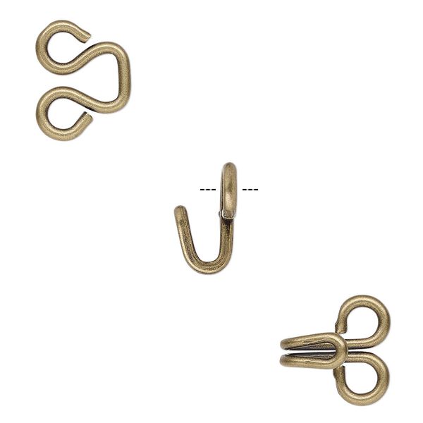 Clasp, hook-and-eye, antique brass-plated brass, 20x14mm. Sold per pkg of 10. image number 0