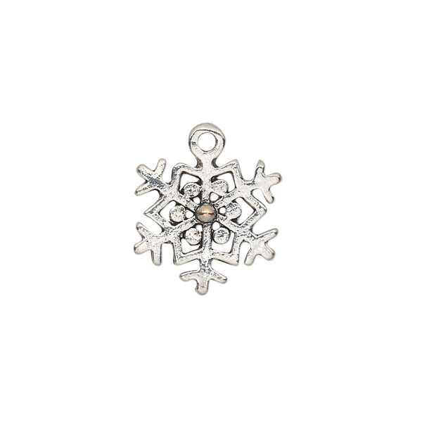 Charm, antique silver-plated "pewter" (zinc-based alloy), 15x14mm single-sided snowflake. Sold per pkg of 20. image number 0