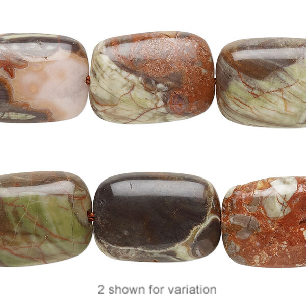 Bead, rainbow rhyolite (natural), 18x13mm puffed rectangle, B grade, Mohs hardness 6-1/2 to 7. Sold per 8-inch strand. image number 0