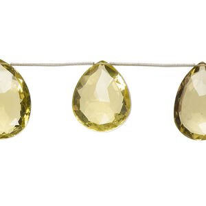 Lemon quartz 1pkg7, hand-cut top-drilled faceted puffed teardrop bead 28x20mm-31x25mm