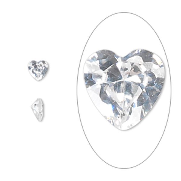 Gem, cubic zirconia, spinel white, 5mm faceted heart, Mohs hardness 8-1/2. Sold per pkg of 2. image number 0