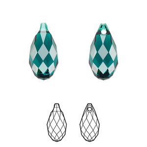 Briolette 6pk emerald, Crystal Passions® 17x8.5mm pendant drop 6010
