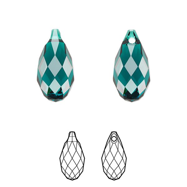Briolette 6pk emerald, Crystal Passions® 17x8.5mm pendant drop 6010 image number 0
