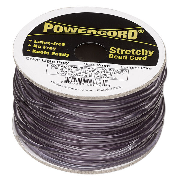 Cord, Powercord®, elastic, light grey, 2mm, 21.5-pound test. Sold per 25-meter spool. image number 0