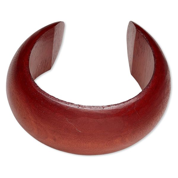 Bracelet, cuff, wood (dyed / waxed), rust brown, 36mm wide hand-carved rounded band, 7-1/2 inches. Sold individually. image number 0