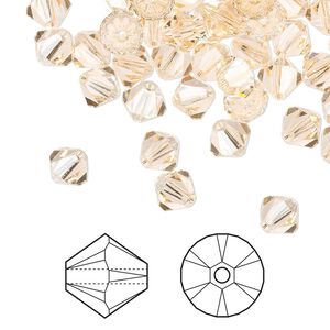 Bead 24pk light peach, Crystal Passions® 6mm bicone 5328