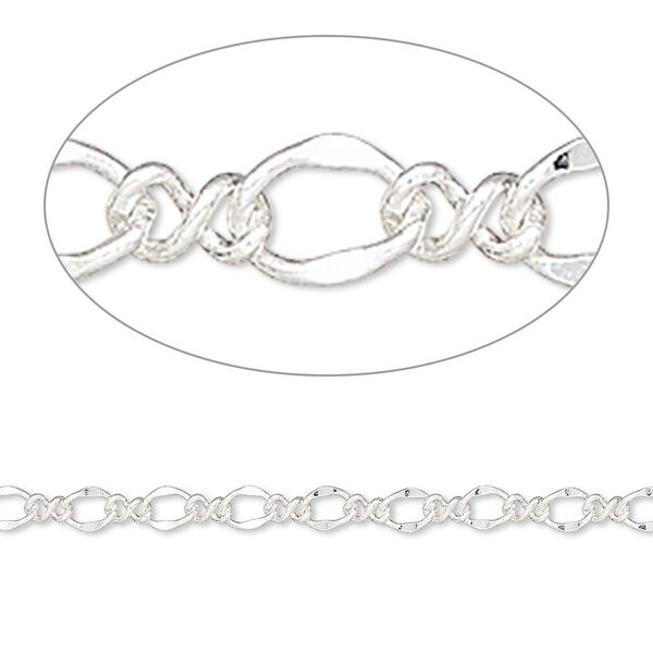 Chain, silver-plated steel, 3mm flat figure 8. Sold per pkg of 5 feet. image number 0