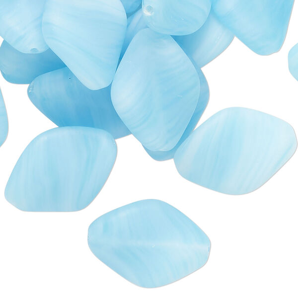 Bead, Czech pressed glass, translucent light turquoise blue with swirl design, 18x13mm twisted puffed diamond. Sold per 2-ounce pkg, approximately 45 beads. image number 0