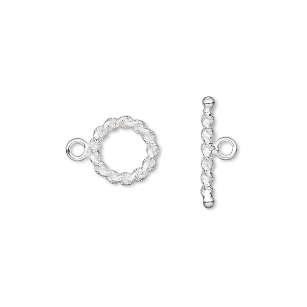 Clasp, toggle, sterling silver, 10mm ribbed round. Sold per pkg of 2. image number 0