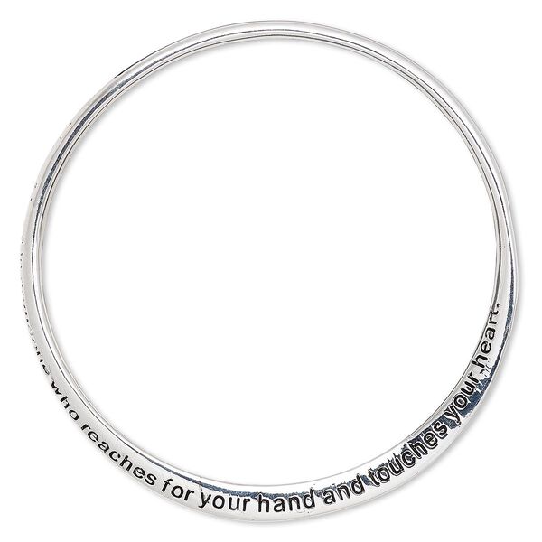 Bracelet, bangle, silver-plated "pewter" (zinc-based alloy), 6mm twisted band with "A true friend is someone who reaches for your hand and touches your heart," 8-1/2 inches. Sold individually. image number 0
