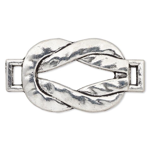 Focal, antique silver-plated "pewter" (zinc-based alloy), 42x22mm single-sided reef knot, 5x1.5mm hole. Sold per pkg of 2. image number 0