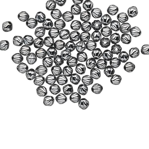 Bead, gunmetal-plated brass, 3mm corrugated double cone. Sold per pkg of 100. image number 0