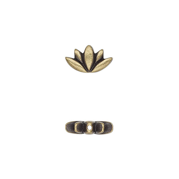Bead, TierraCast®, "Make a Statement" collection, antique brass-plated pewter (tin-based alloy), 12x7mm lotus with renewal theme. Sold per pkg of 20. image number 0