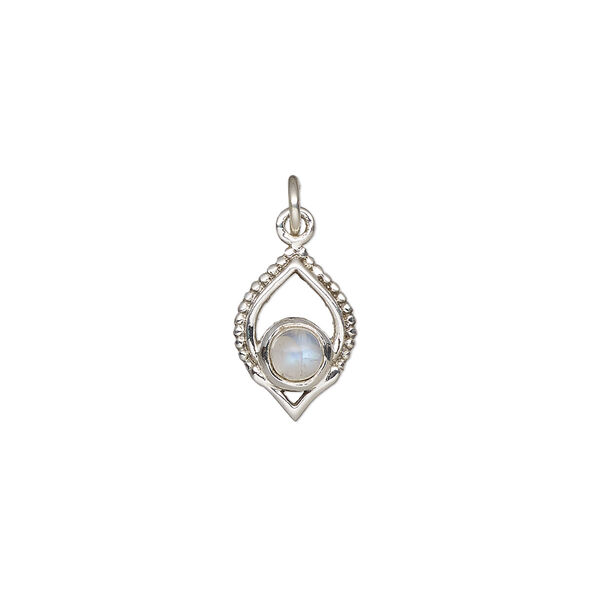 Rainbow moonstone / sterling silver 1pkg1, marquise drop natural antiqued 13.5x9mm image number 0