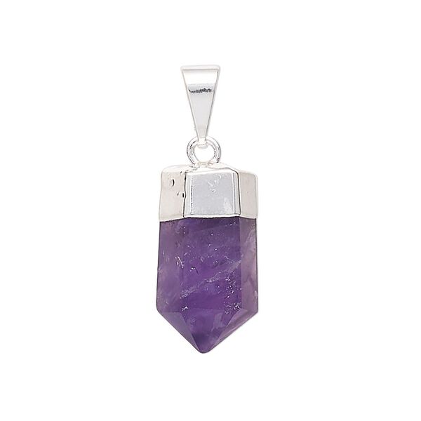 Amethyst / brass 1pkg1, silver-plated hand-cut faceted point pendant natural 20x10mm-25x12mm image number 0