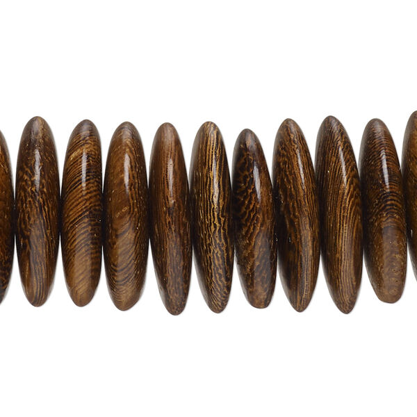Bead, robles wood (waxed), pkg/8 inches, medium brown, 19x4.5mm-21x5.5mm hand-cut rondelle. image number 0