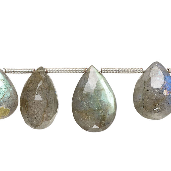 Labradorite 1pkg13, hand-cut top-drilled faceted puffed teardrop bead natural 12x9mm-20x12mm image number 0