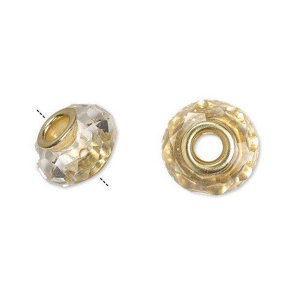 Bead 10pk 32 facets clear gold finish, Celestial Crystal® Dione® 14x9mm rondelle image number 0