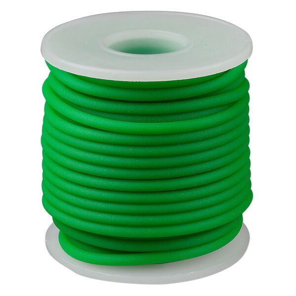 Cord, synthetic rubber, green, 3mm round. Sold per pkg of 10 meters (32.8 feet). image number 0