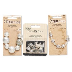 Component mix, silver-finished "pewter" (zinc-based alloy), 7x4mm-53x32mm mixed shape. Sold per pkg of 3.