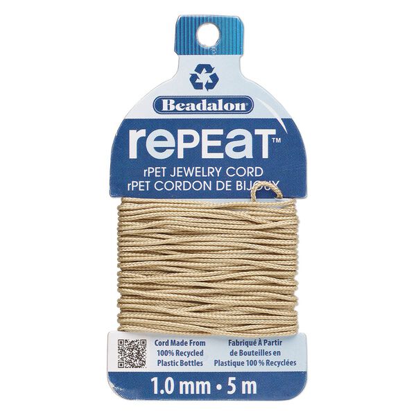 Cord, Beadalon® RePEaT™, recycled polyethylene, sand, 1mm, 100-pound test. Sold per 5-meter card. image number 0