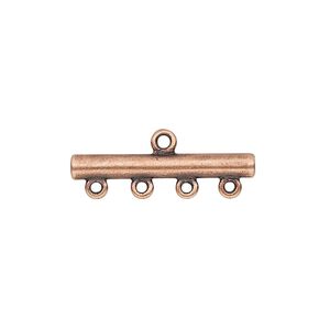 End bar, JBB Findings, antique copper-plated brass, 25x3mm single-sided bar with 4 bottom loops. Sold per pkg of 2.