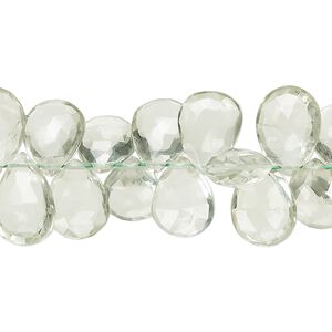 Green quartz 1pkg1, hand-cut top-drilled faceted puffed teardrop bead 7 inch 10x8mm-13x9mm