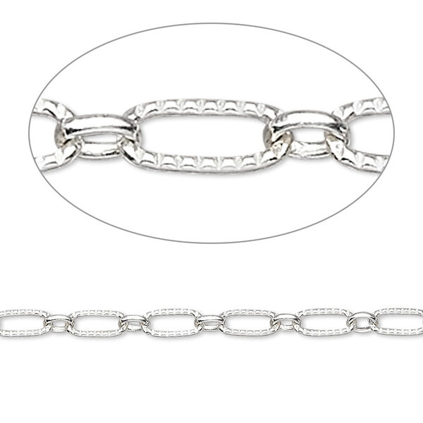 Chain, sterling silver, 3mm textured long and short oval. Sold per pkg of 5 feet. image number 0