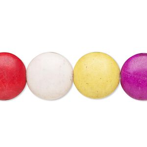 Bead, "howlite" (imitation) resin. mixed colors, 14mm puffed flat round. Sold per 15-inch strand.