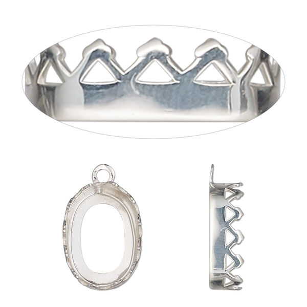 Drop, sterling silver, 15.5x11.5mm oval with triangle edge and open back with 14x10mm oval cabochon bezel setting. Sold individually. image number 0