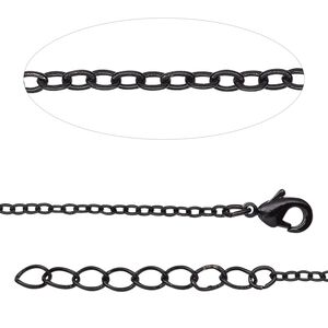 Chain 1pkg1 cable, 2mm / lobster claw clasp, black-finished brass 18 inch
