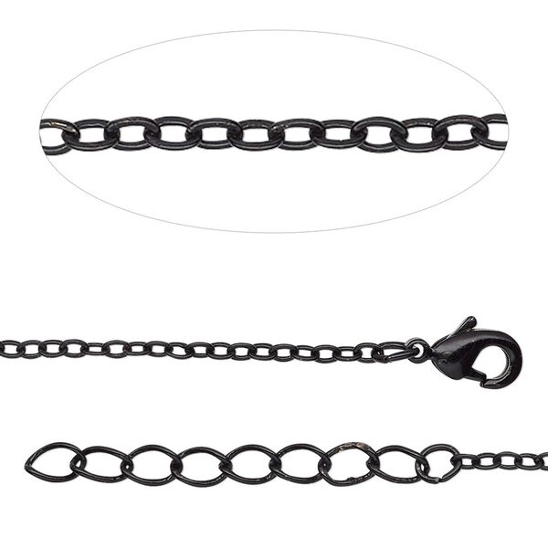 Chain, black-finished brass, 2mm cable, 18 inches with 1-1/4 inch extender chain and lobster claw clasp. Sold individually. image number 0