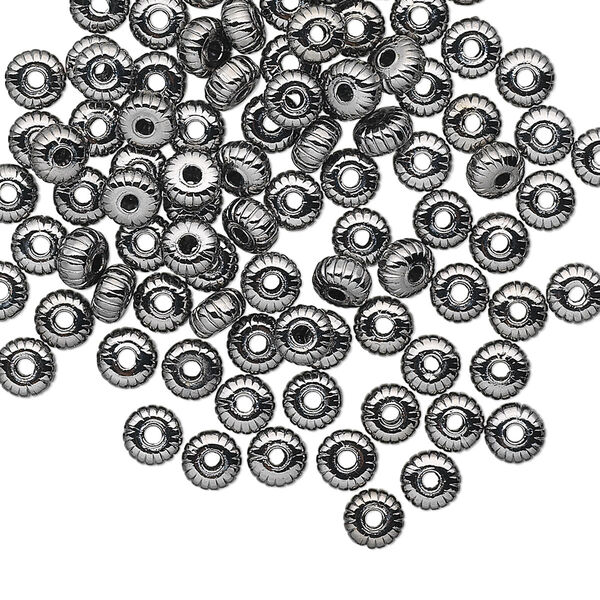 Bead, gunmetal-plated brass, 4.5x2.5mm corrugated rondelle. Sold per pkg of 100. image number 0