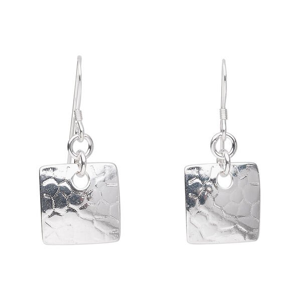 Earring, sterling silver, 35mm with 15mm textured flat square. Sold per pair. image number 0